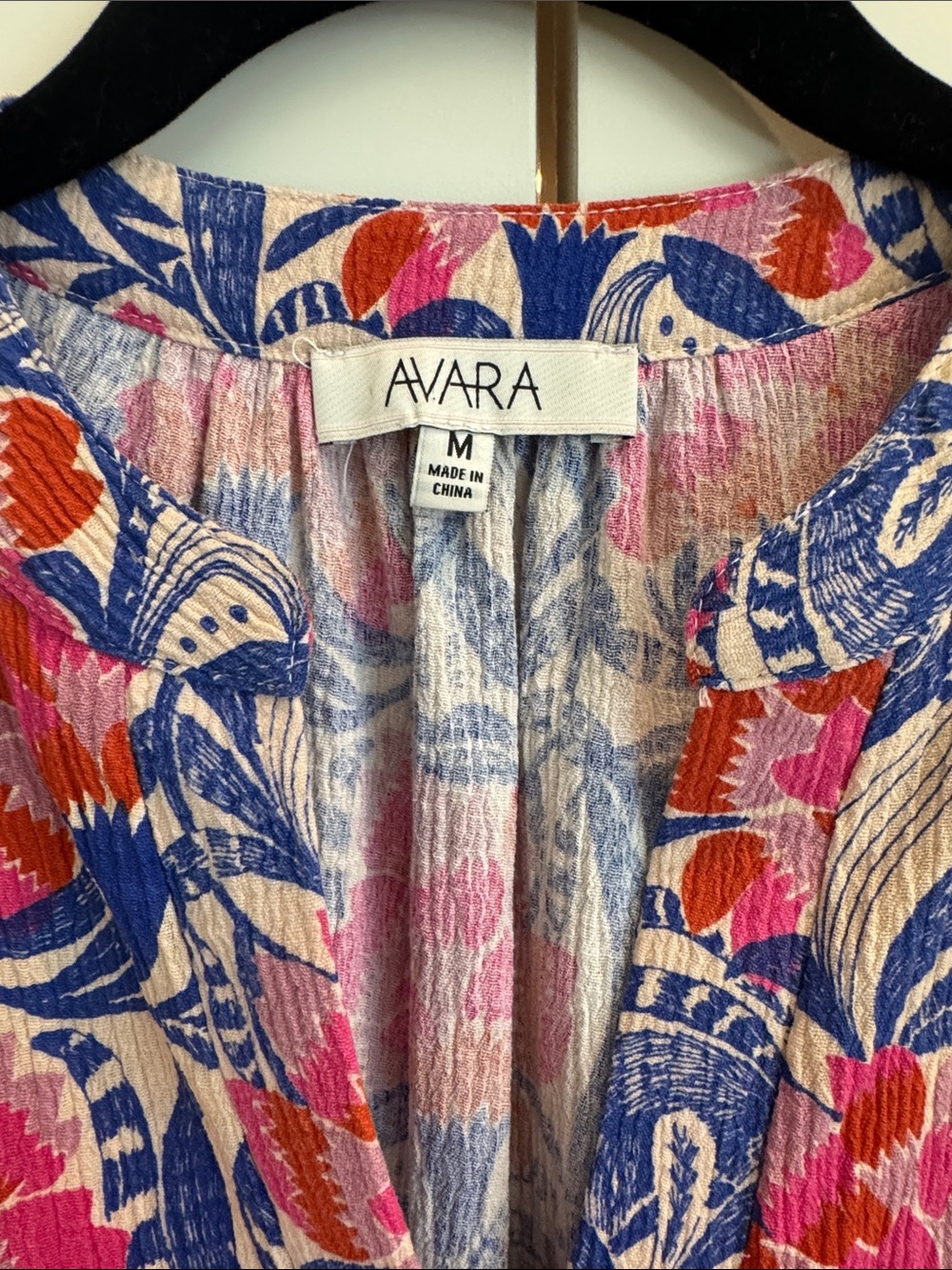 Avra Pink & Blue Floral V-Neck Puff Sleeve Blouse - Picture 2 of 5